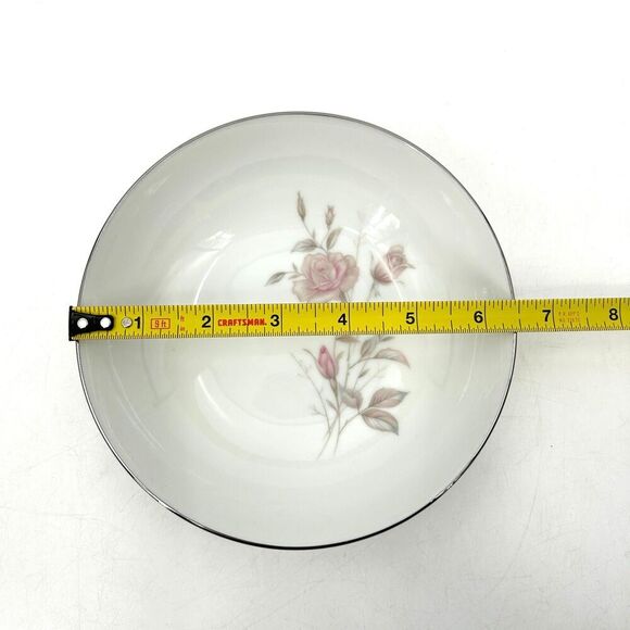 FINE CHINA JAPAN Vintage Laura Coupe Cereal Bowl White Floral Rose Platinum Trim - Picture 4 of 5